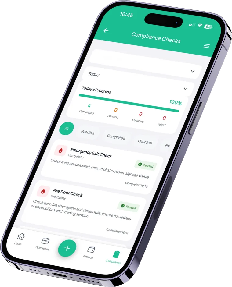 Airserve Hub app on iPhone — Compliance Checks, today's progress 100%