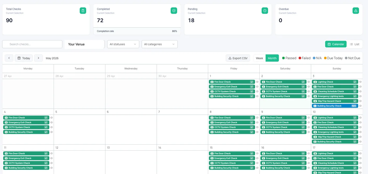 Airserve Compliance Checks calendar